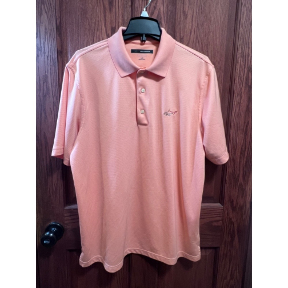 Greg Norman Play Dry Polo Golf Shirt Shark Logo Short Sleeve Peach‎ L